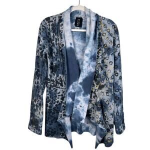 Nic+Zoe Blue Patterned Open-Front Cardigan Sweater